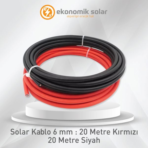 Solar Kablo 6 mm : 20 Metre Kırmızı – 20 Metre Siyah