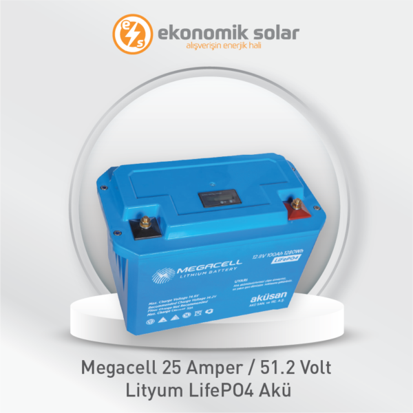 MegaCell Lityum LifePo4 Akü – 25 Amper / 51.2 Volt