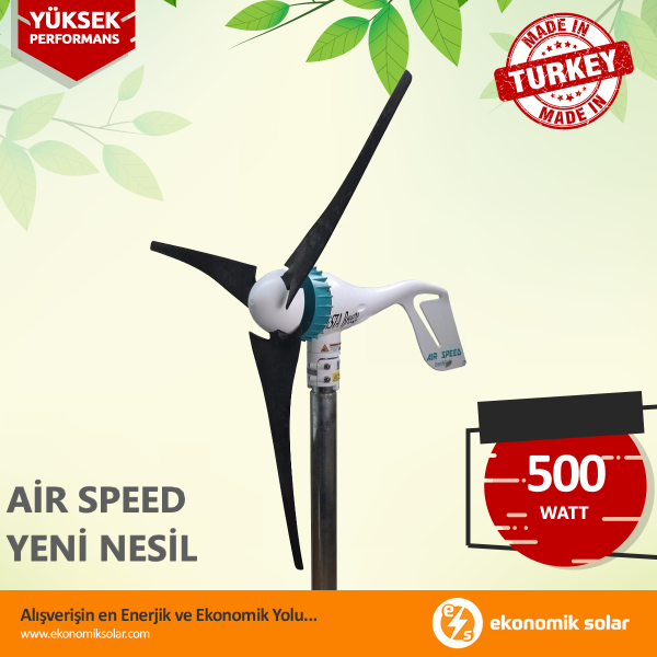 Air Speed 500 Watt / 12 Volt Rüzgar Türbini + Şarj Kontrol Cihazı
