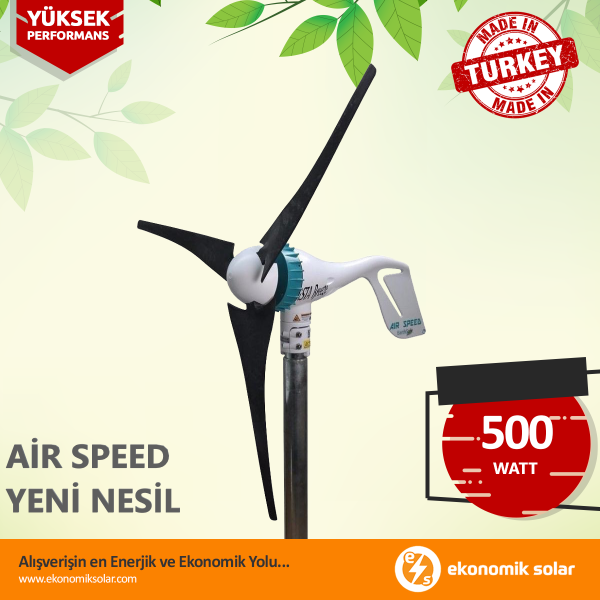 Air Speed 500 Watt / 24 Volt Rüzgar Türbini + Şarj Kontrol Cihazı