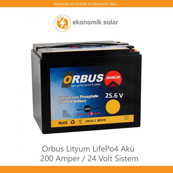 Orbus Lityum LifePo4 Akü 200 Amper / 24 Volt Sistem