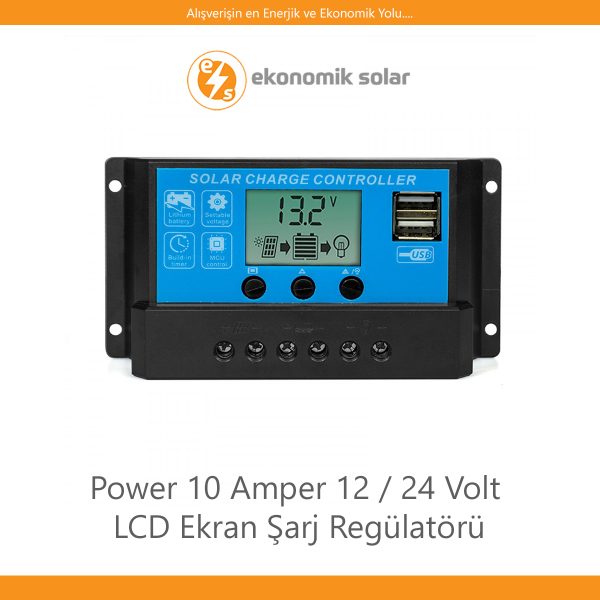 Power 10 Amper 12 / 24 Volt LCD Ekran Şarj Regülatörü