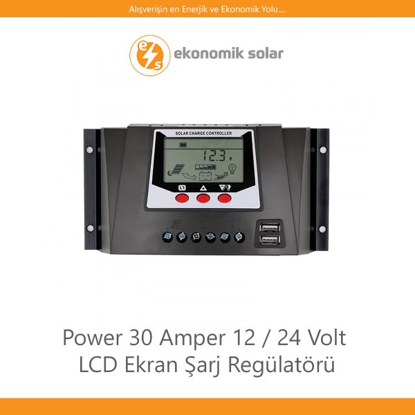 Power 30 Amper 12 / 24 Volt LCD Ekran Şarj Regülatörü