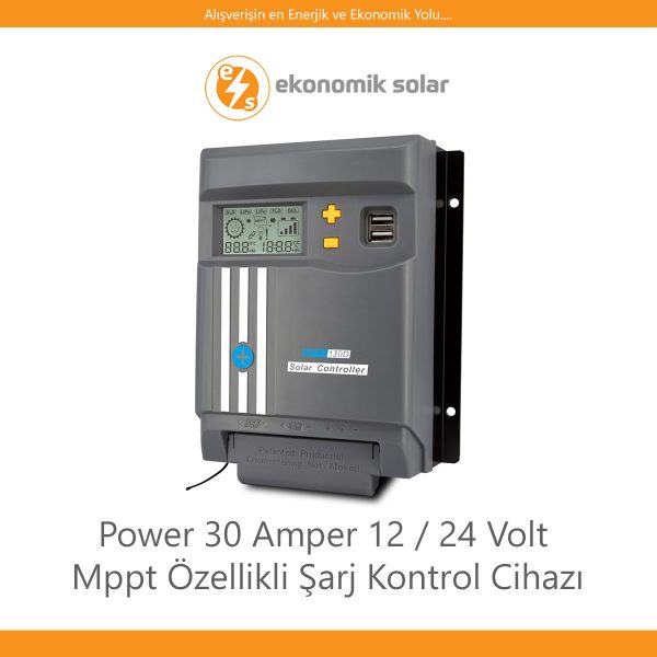 Power 30 Amper 12 / 24 Volt Mppt Özellikli Şarj Kontrol Cihazı