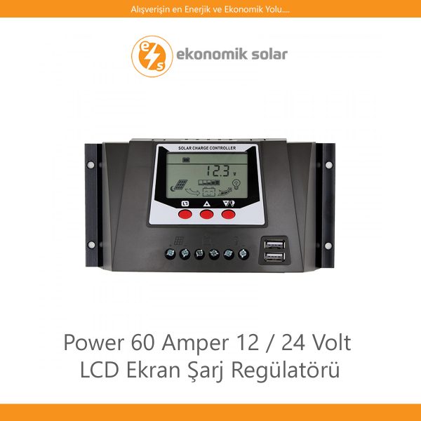 Power 60 Amper 12/ 24 /48 Volt LCD Ekran Şarj Regülatörü